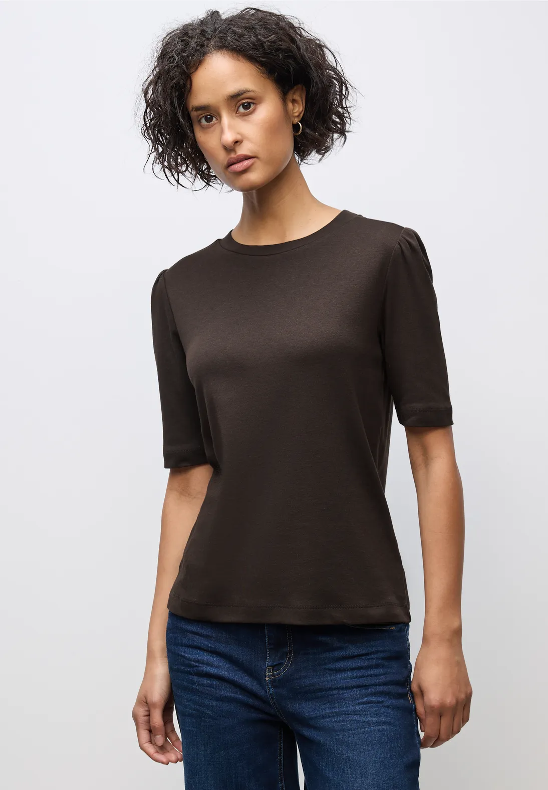 Street One Basic Shirt met Rimpels - Deep Roast Brown