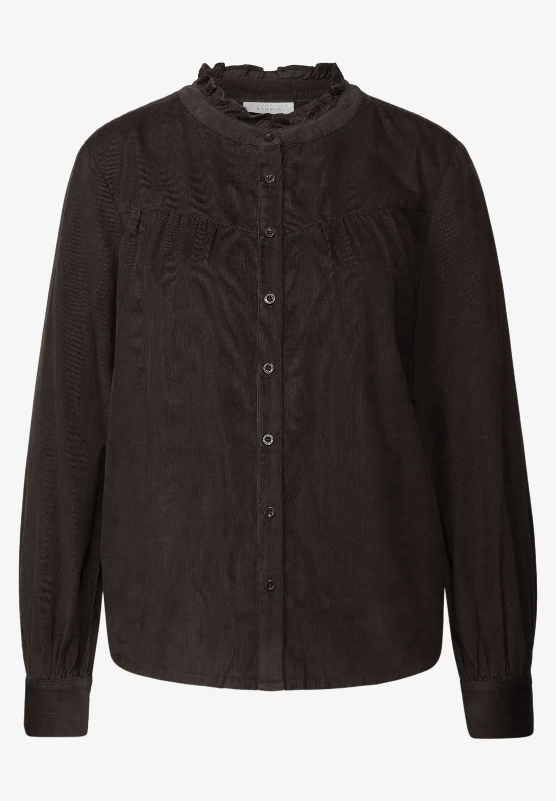 Street One Studio Corduroy Blouse with Ruffles - Dark Auburn Brown