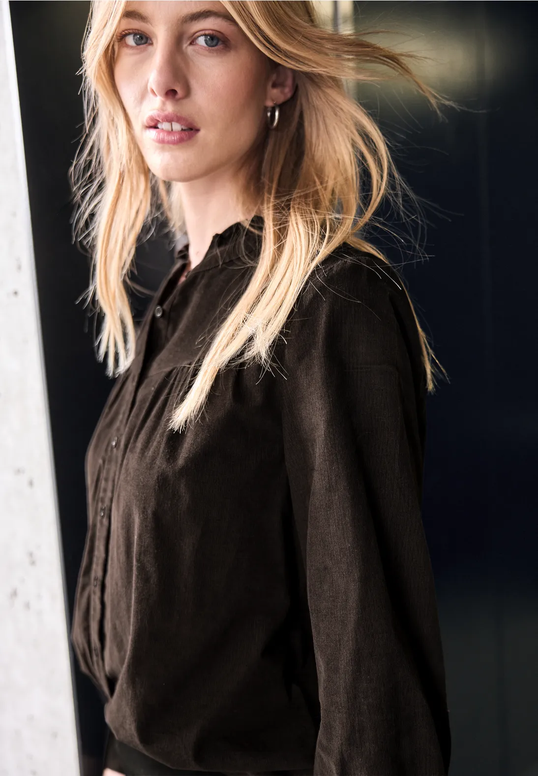 Street One Studio Cordbluse mit Rüschendetails - Dark Auburn Brown