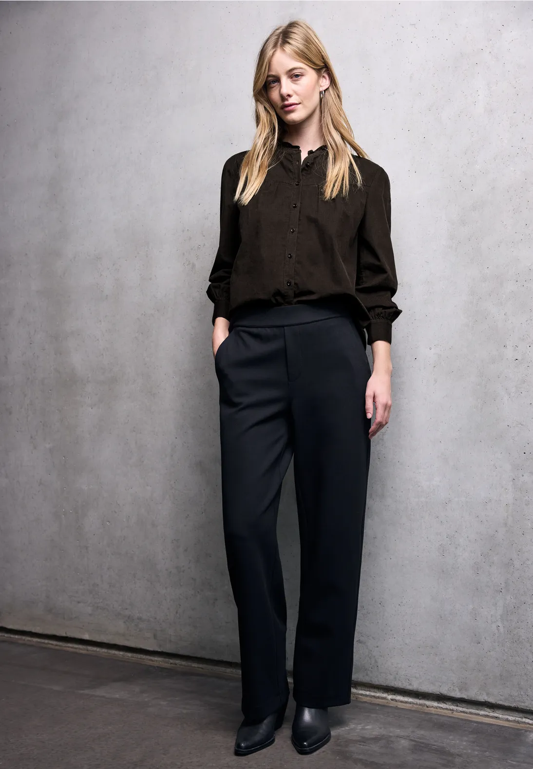 Street One Studio Cordbluse mit Rüschendetails - Dark Auburn Brown