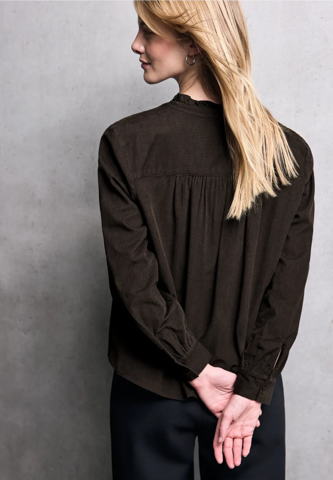 Street One Studio Cordbluse mit Rüschendetails - Dark Auburn Brown