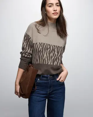 Street One Color-Block Jacquard Sweater - Dark Nomad Brown Melange
