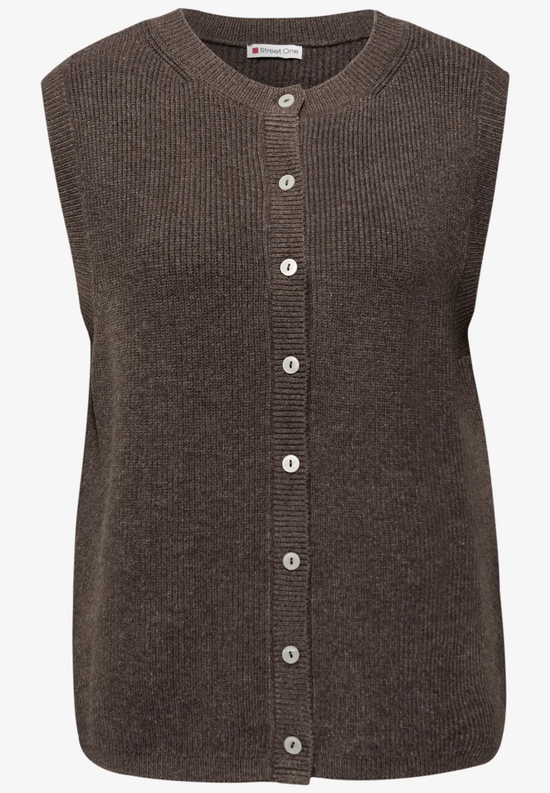 Street One Mouwloos Cosy Vest - Dark Nomad Brown Melange