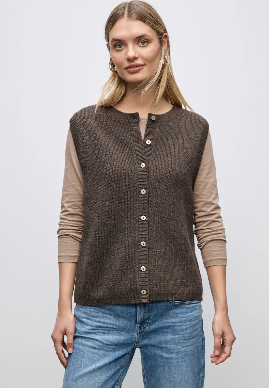 Street One Mouwloos Cosy Vest - Dark Nomad Brown Melange