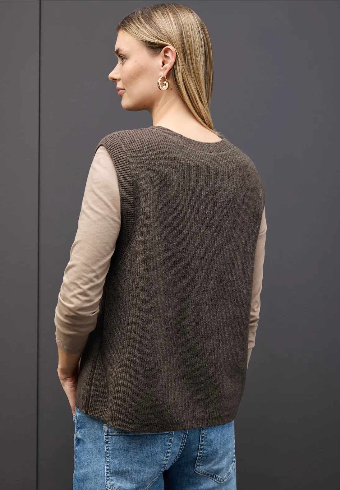 Street One Mouwloos Cosy Vest - Dark Nomad Brown Melange