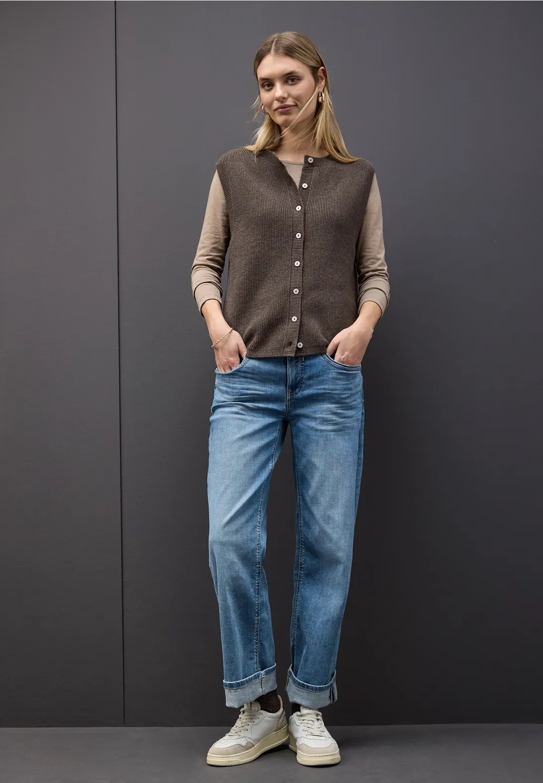 Street One Mouwloos Cosy Vest - Dark Nomad Brown Melange