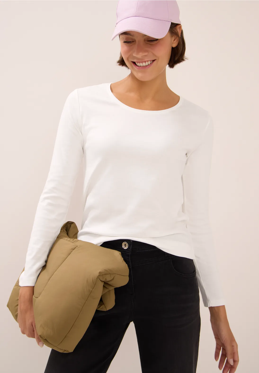 Cuptacc Shirt met lange mouwen voor dames, basic geribbelde rolkraag, slimfit, rolkraagpullover, comfort, effen bovenstuk, wit, L