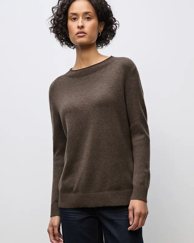 Street One Pullover mit Rollkante - Dark Nomad Brown Melange
