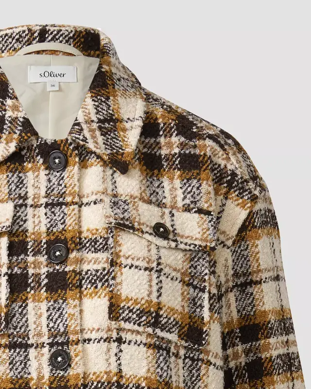 S. Oliver Korte Geruite Bouclé Jas - Beige