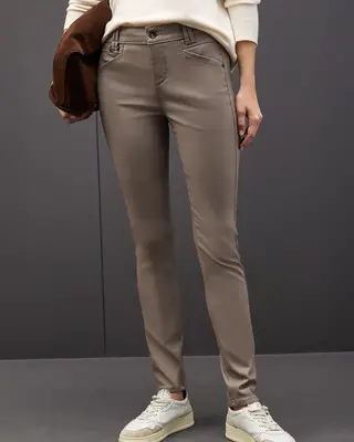 Street One Slim Fit Coated Pants - Silk Brown