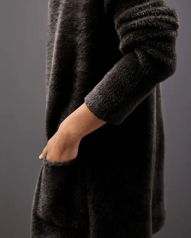 Street One Langer Federgarn Cardigan - Darkest Brown