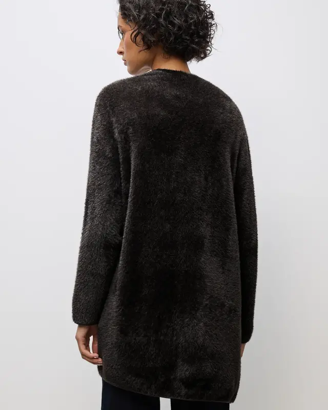 Street One Langer Federgarn Cardigan - Darkest Brown