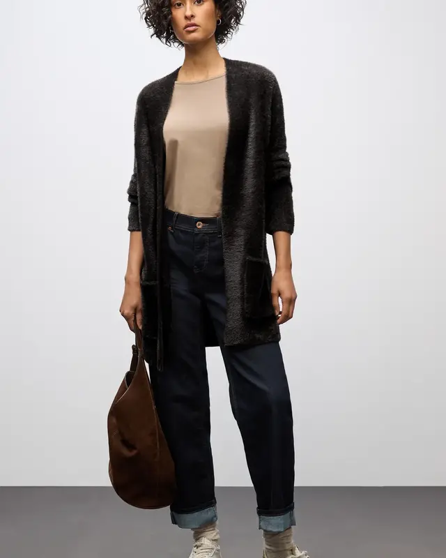 Street One Langer Federgarn Cardigan - Darkest Brown