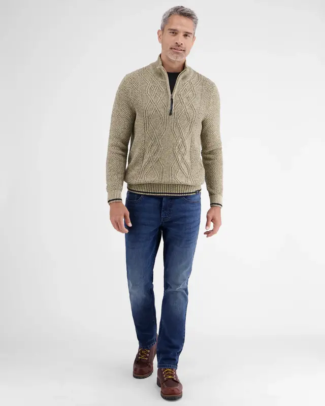 Lerros Gebreide Trui met Kabelpatroon - Tender Beige Melange