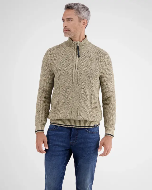 Lerros Gebreide Trui met Kabelpatroon - Tender Beige Melange