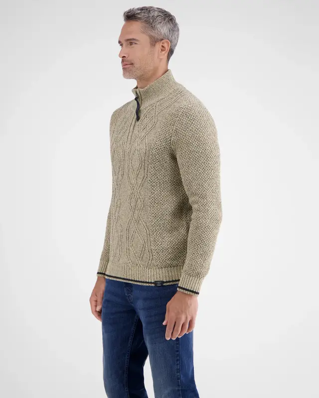 Lerros Gebreide Trui met Kabelpatroon - Tender Beige Melange