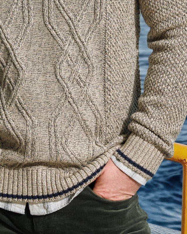 Lerros Gebreide Trui met Kabelpatroon - Tender Beige Melange