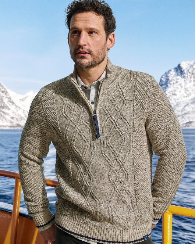 Lerros Gebreide Trui met Kabelpatroon - Tender Beige Melange