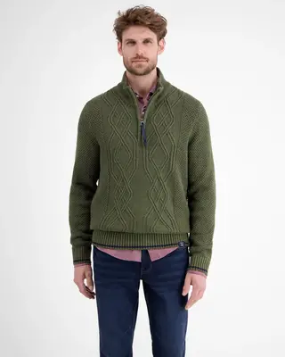 Lerros Strickpullover mit Zopfmuster - Nordic Olive