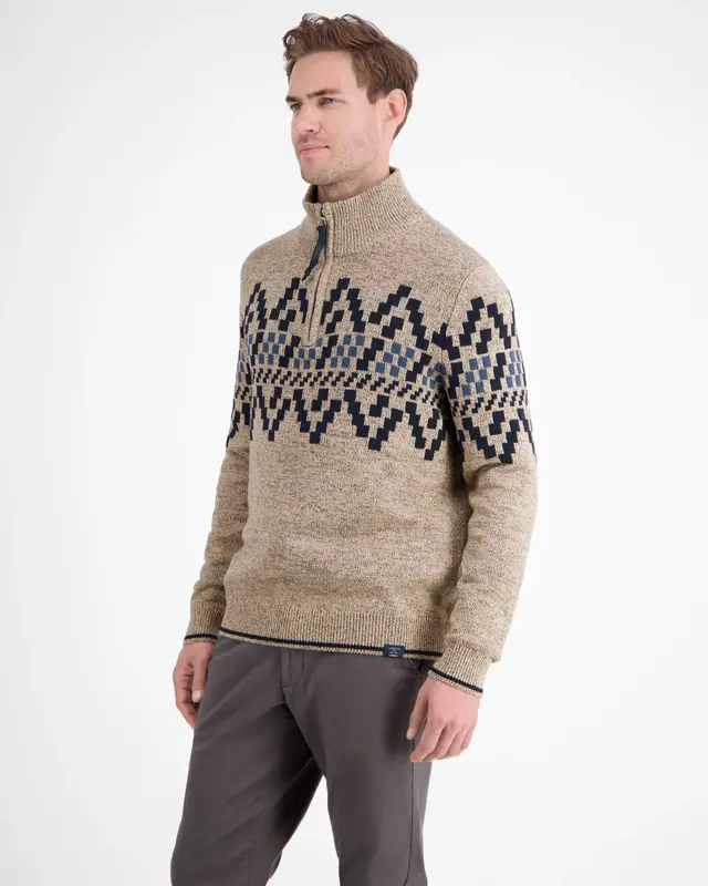 Lerros Pullover mit Norweger Muster - Tender Beige Melange