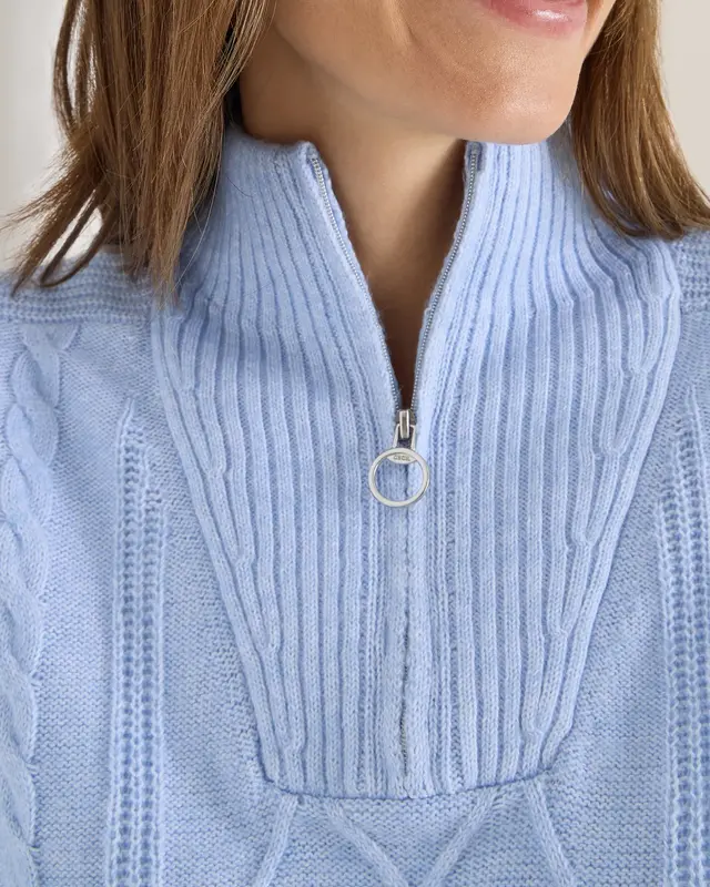 Cecil Trui met Troyer Kraag - Sporty Light Blue Melange