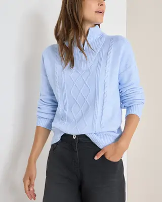 Cecil Trui met Troyer Kraag - Sporty Light Blue Melange