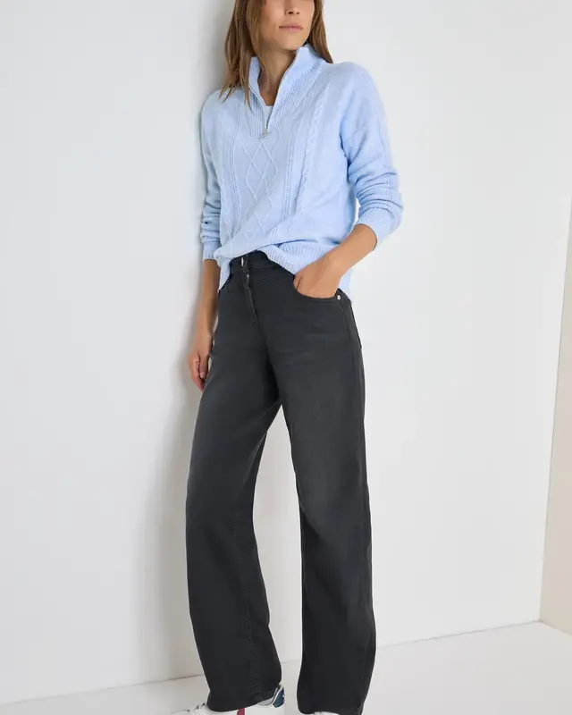 Cecil Trui met Troyer Kraag - Sporty Light Blue Melange