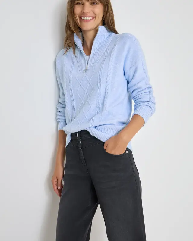 Cecil Trui met Troyer Kraag - Sporty Light Blue Melange