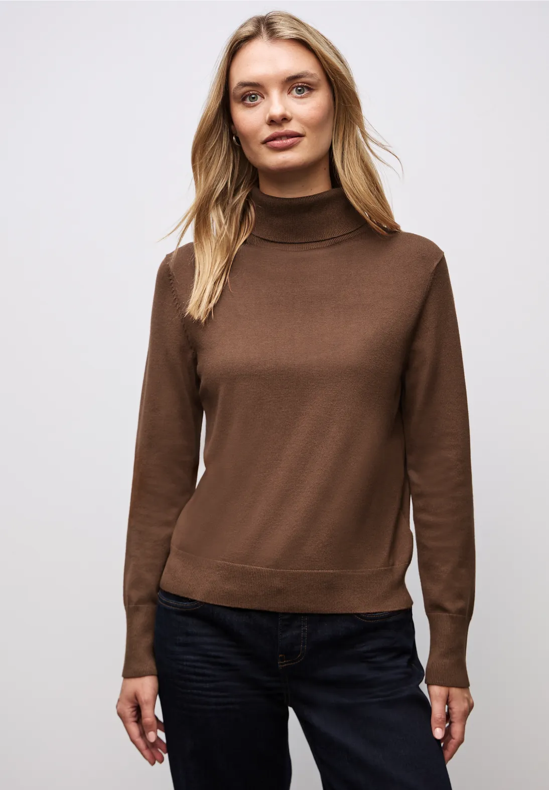 Street One Turtleneck Jumper - Hazelnut Brown | - Cotton Blues