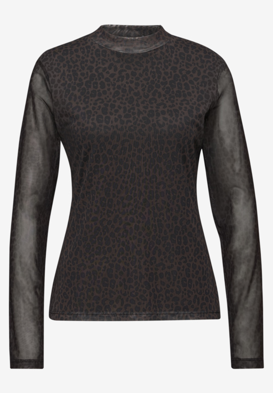Street One Leo Print Mesh Shirt - Darkest Brown