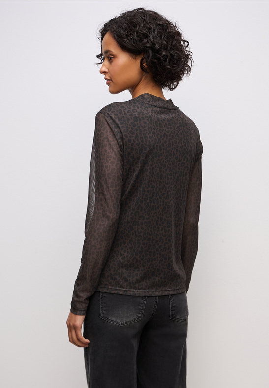 Street One Leo Print Mesh Shirt - Darkest Brown