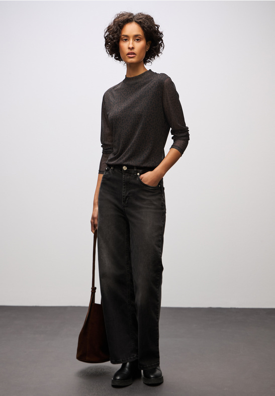 Street One Leo Print Mesh Shirt - Darkest Brown