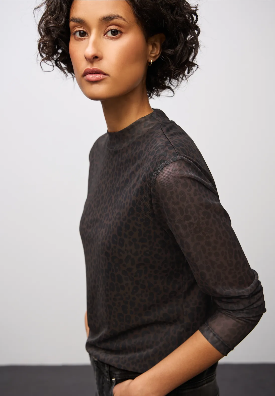 Street One Leo Print Mesh Shirt - Darkest Brown