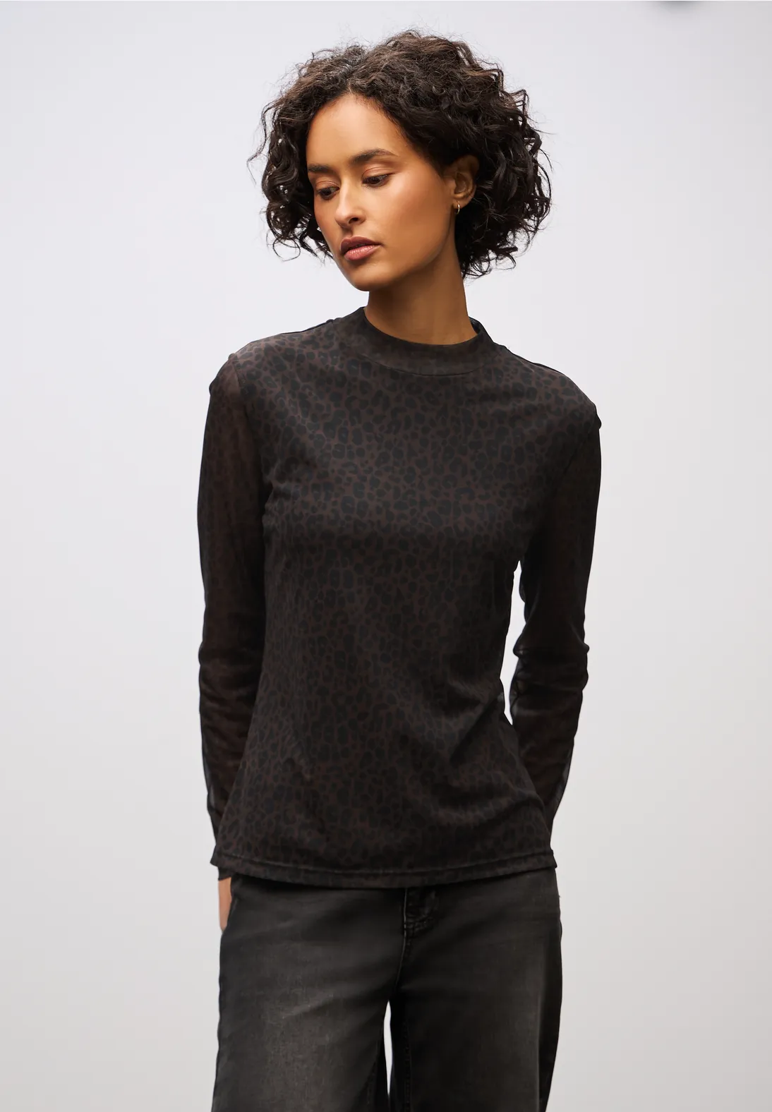 Street One Leo Print Mesh Shirt - Darkest Brown