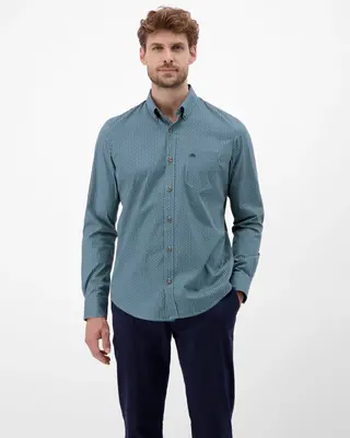 Lerros Ornament Print Overhemd - Fjord Blue