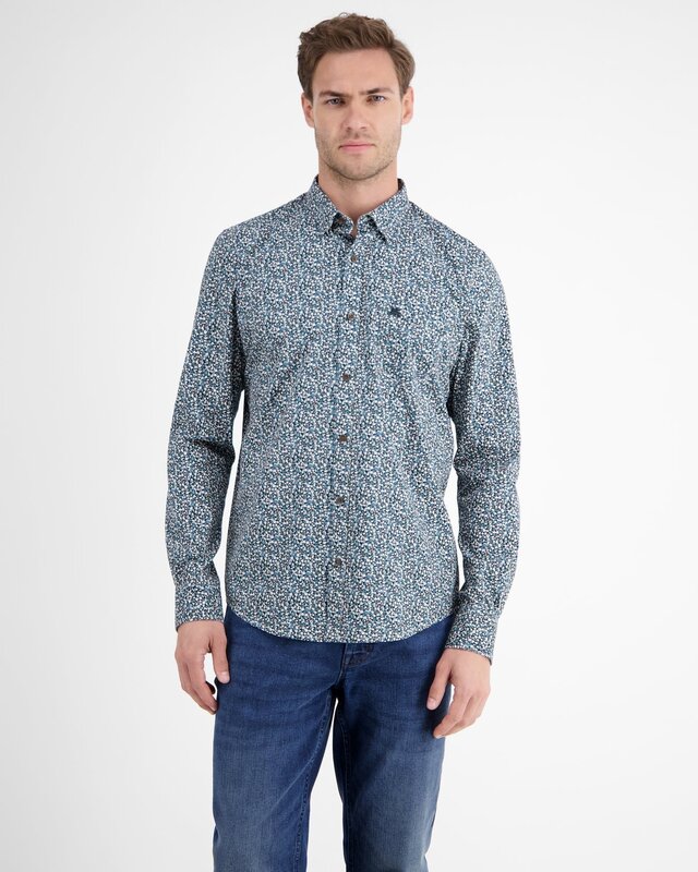 Lerros Overhemd Modern Patroon - Fjord Blue