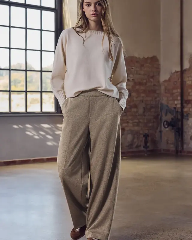 Street One Studio Wide Leg Melange Pants - Rustic Brown Melange