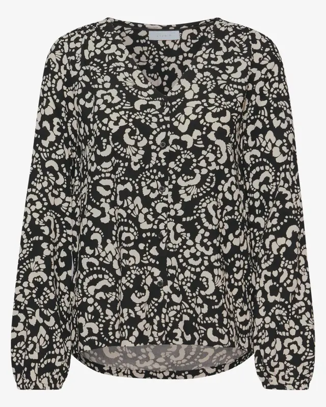 Street One Studio V-Neck Blouse with Buttons - Black