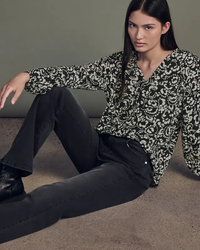 Street One Studio V-Neck Blouse with Buttons - Black