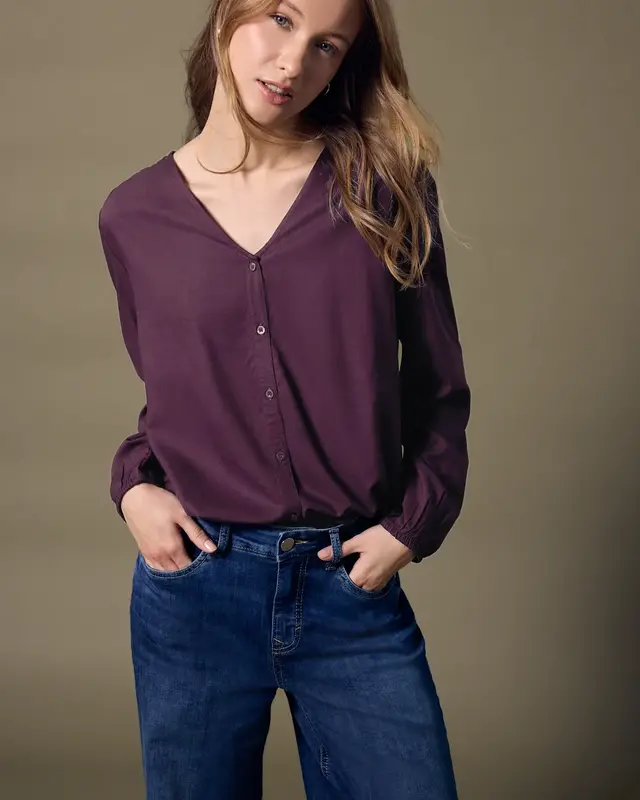 Street One Studio V-Neck Bluse mit Knöpfen - Royal Plum