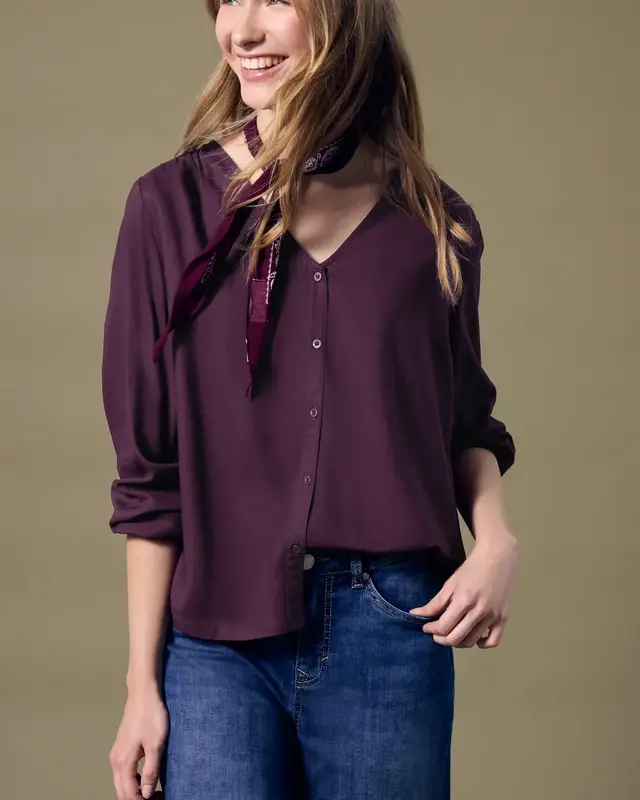 Street One Studio V-Neck Bluse mit Knöpfen - Royal Plum