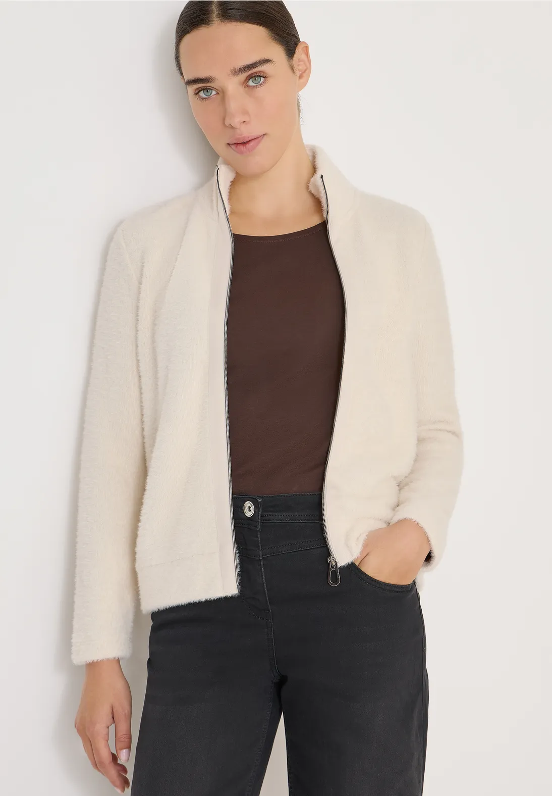 Cecil Federgarn Cardigan - Light Greige