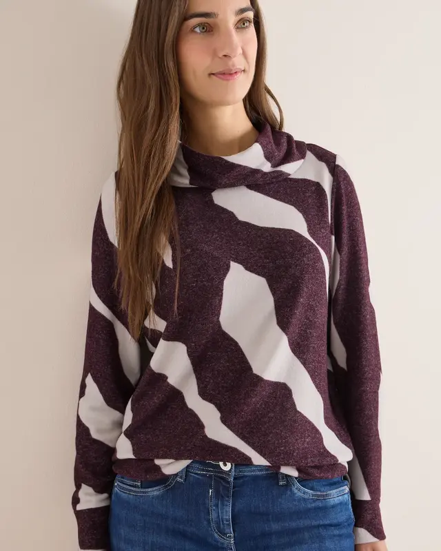 Cecil Kuscheliges Shirt mit Muster - Eggplant Red Melange