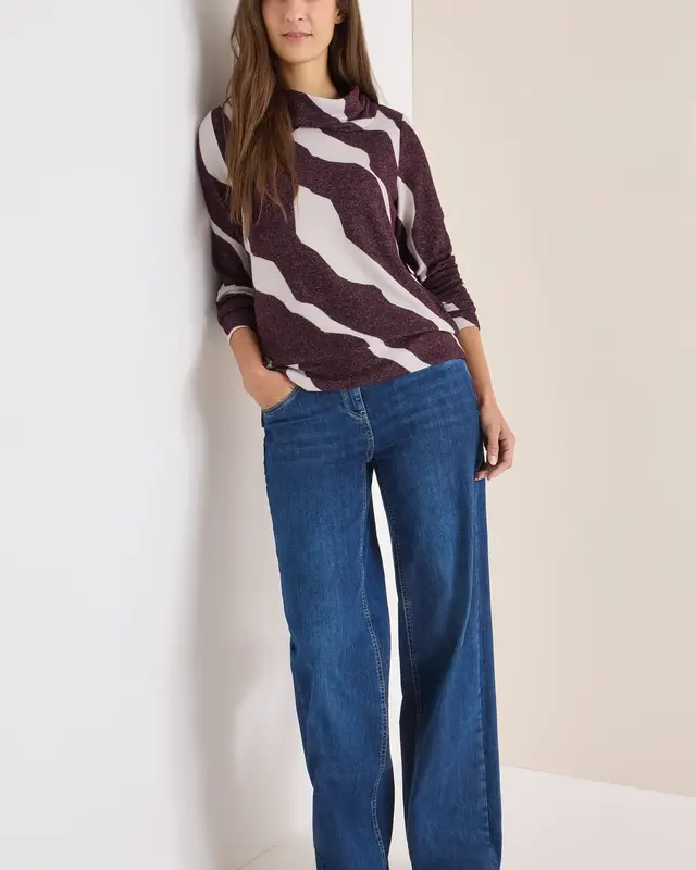 Cecil Kuscheliges Shirt mit Muster - Eggplant Red Melange