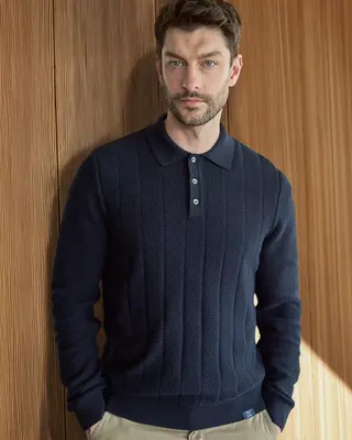 Lerros Gebreide Polo met Brede Rib - Classic Navy