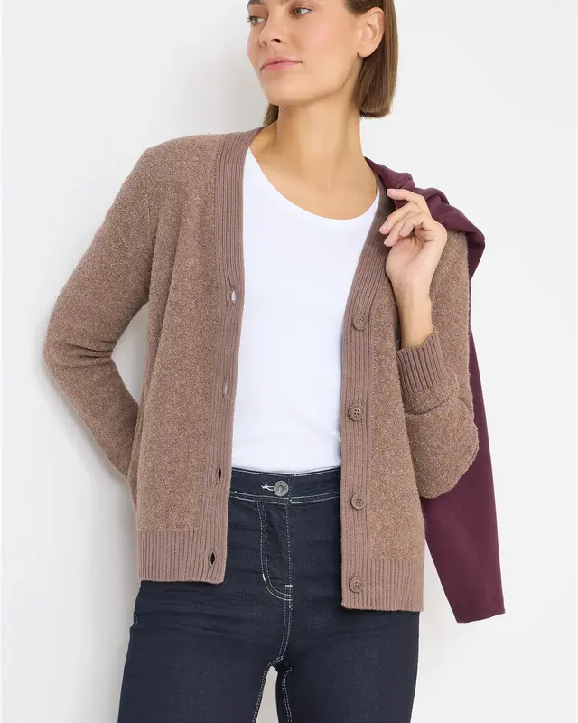 Cecil Softer Bouclé Cardigan - Chocolate Mousse Melange