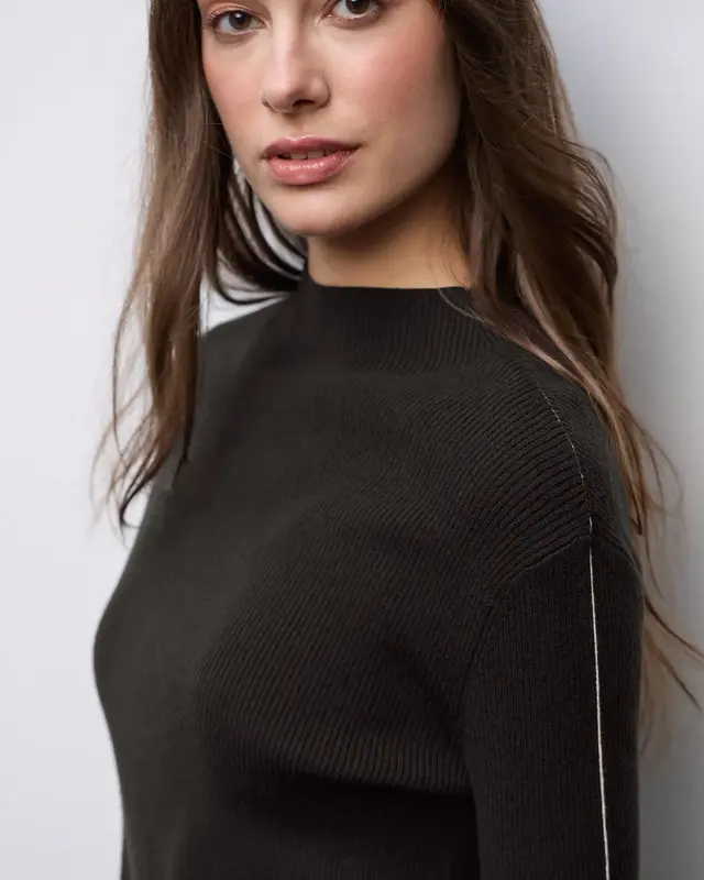 Street One Jumper with Rib Structure - Darkest Brown