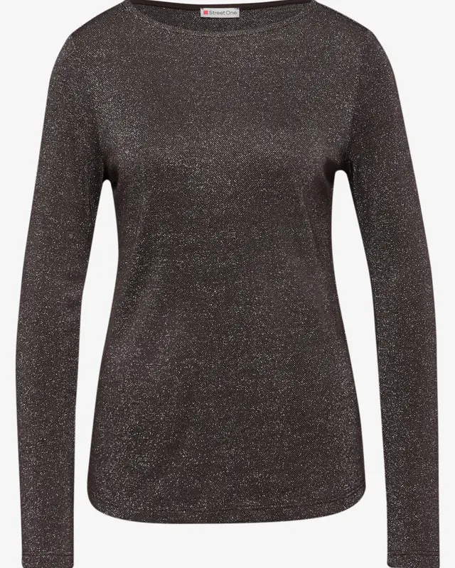 Street One Langarm Glitzer Shirt - Deep Roast Brown