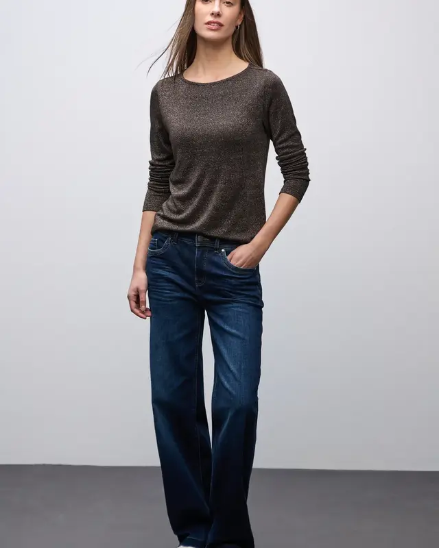 Street One Langarm Glitzer Shirt - Deep Roast Brown