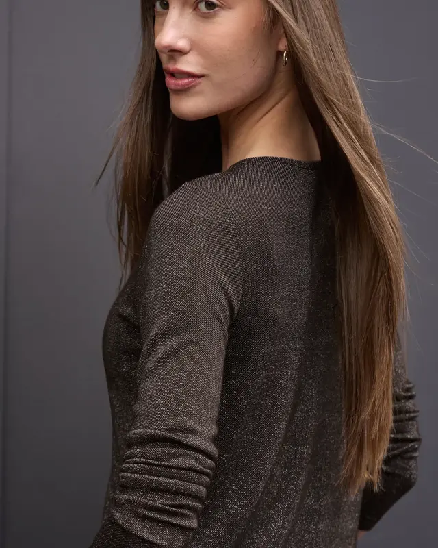 Street One Langarm Glitzer Shirt - Deep Roast Brown